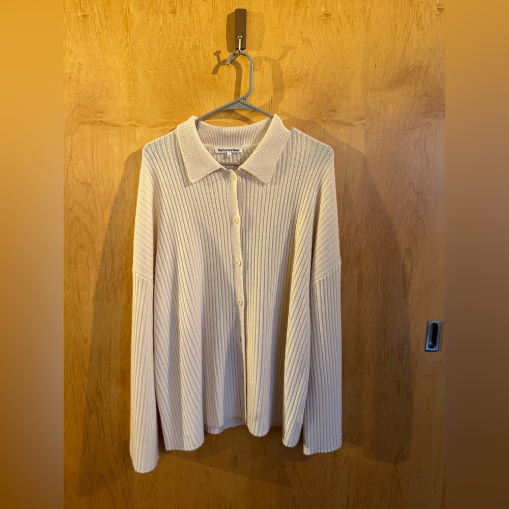 Reformation Cream Ribbed Cardigan 100% Cashmere